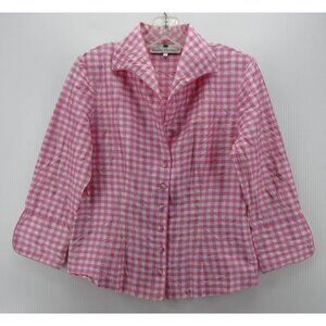 Marisa Baratelli Top 6 Thai Silk Blouse Gingham Plaid Button Down